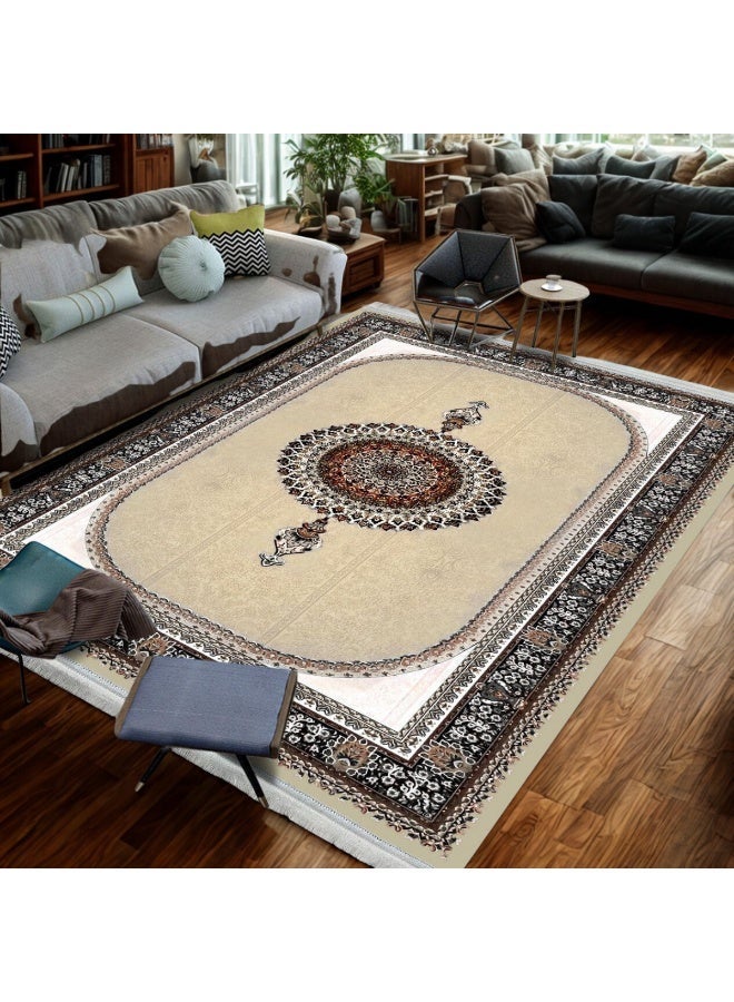 SMART HOME Large padded floor mat with a soft velvet surface and non-slip backing - Living room rug - Majlis rug - Lounge rug - Luxurious decorative rug - Elegant rug with modern patterns for living rooms and majlis - Size 350x250 cm - Suitable for everyday use and entertaining - Image 4